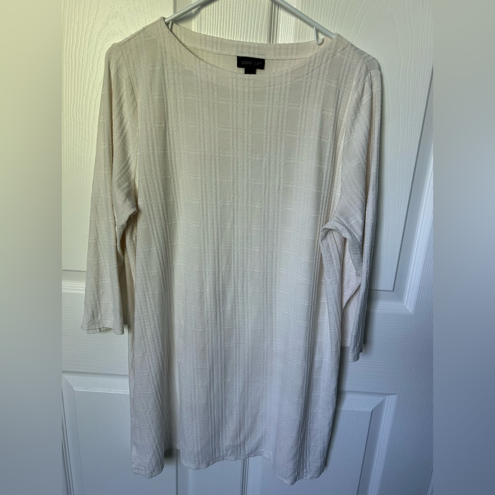 J. Jill Ivory Textured 3/4 Sleeve Boat Neck Tunic Blouse Size Large - Picture 12 of 15